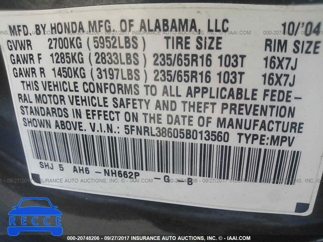 2005 Honda Odyssey 5FNRL38605B013560 image 8