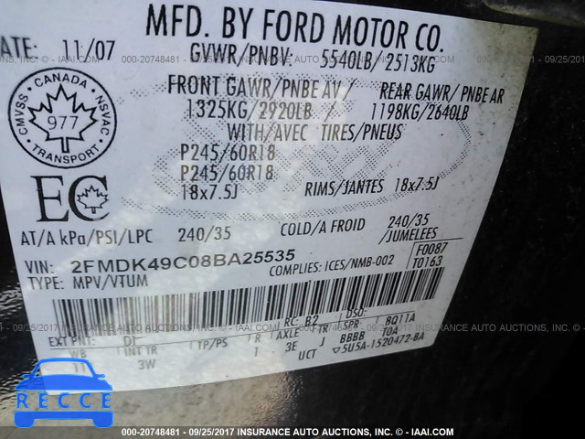 2008 Ford Edge LIMITED 2FMDK49C08BA25535 image 8