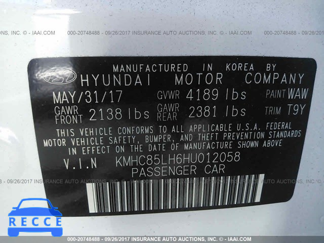 2017 HYUNDAI IONIQ LIMITED KMHC85LH6HU012058 image 8