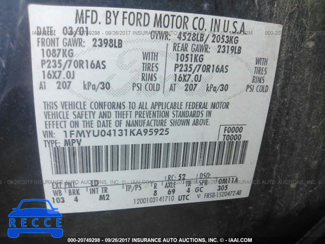 2001 Ford Escape XLT 1FMYU04131KA95925 image 8