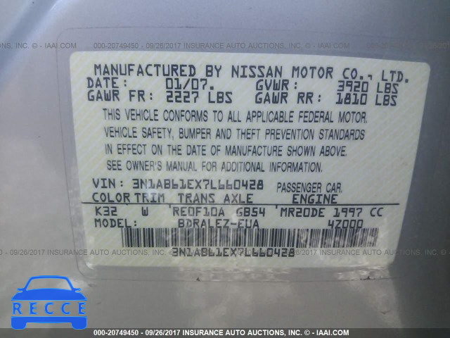 2007 Nissan Sentra 3N1AB61EX7L660428 зображення 8
