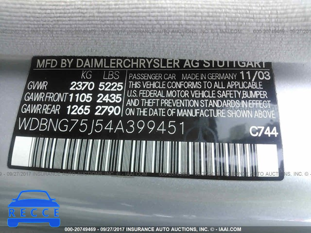 2004 MERCEDES-BENZ S 500 WDBNG75J54A399451 Bild 8