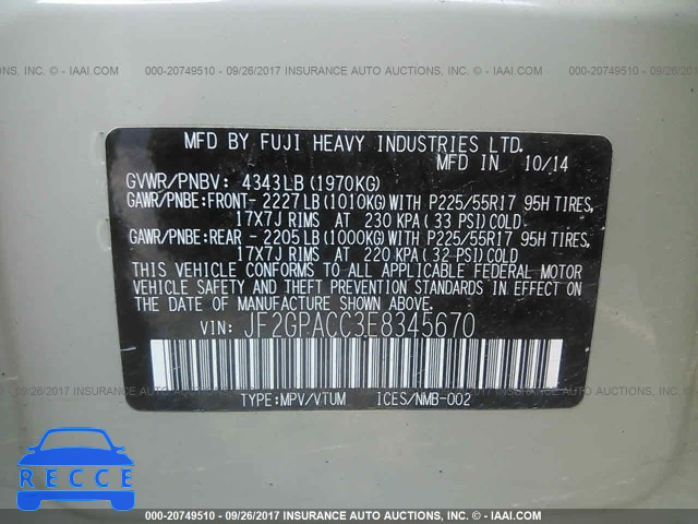 2014 SUBARU XV CROSSTREK 2.0 PREMIUM JF2GPACC3E8345670 image 8