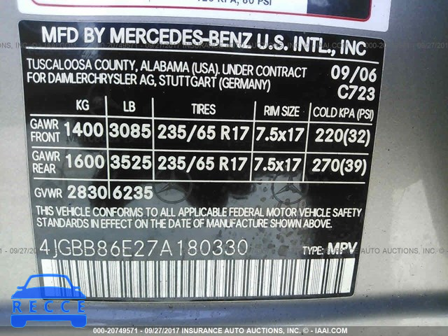 2007 Mercedes-benz ML 350 4JGBB86E27A180330 Bild 8