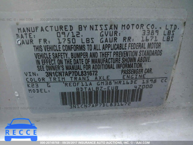 2013 Nissan Versa 3N1CN7AP7DL831672 image 8