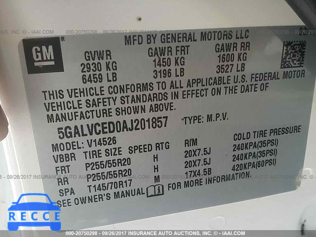 2010 Buick Enclave CXL 5GALVCED0AJ201857 image 8