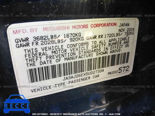 2005 MITSUBISHI LANCER JA3AJ26EX5U027334 Bild 8