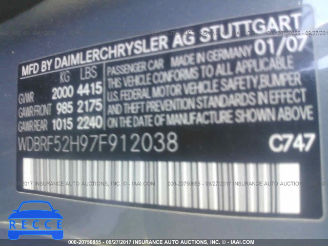 2007 Mercedes-benz C 230 WDBRF52H97F912038 image 8