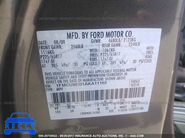 2010 Ford Escape 1FMCU9EG1AKA11165 зображення 8