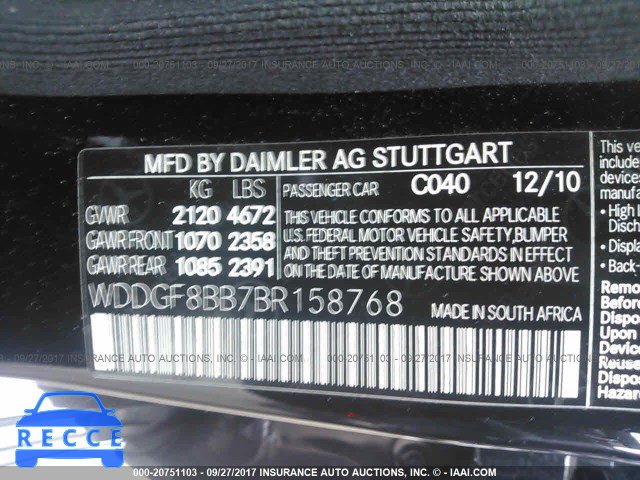 2011 MERCEDES-BENZ C WDDGF8BB7BR158768 image 8