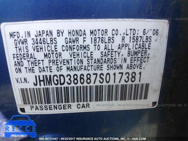 2007 Honda FIT JHMGD38687S017381 image 8