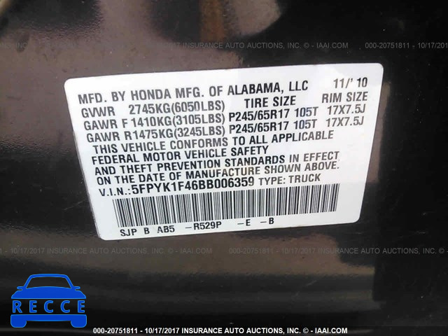 2011 Honda Ridgeline RTS 5FPYK1F46BB006359 image 8