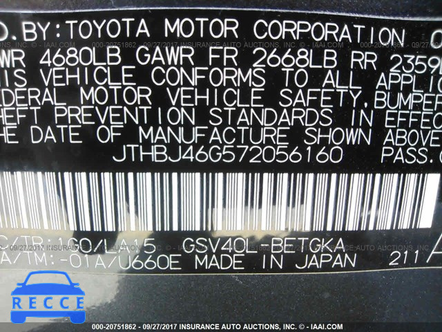 2007 Lexus ES JTHBJ46G572056160 image 8