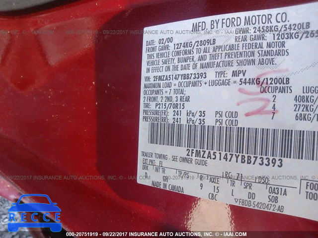 2000 Ford Windstar LX 2FMZA5147YBB73393 image 8