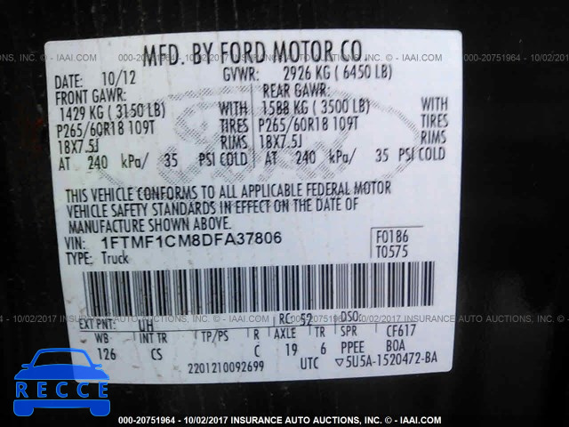 2013 Ford F150 1FTMF1CM8DFA37806 зображення 8