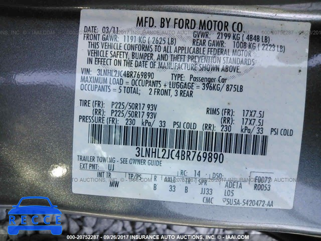 2011 Lincoln MKZ 3LNHL2JC4BR769890 image 8