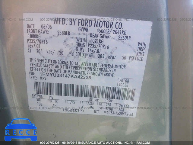 2007 FORD ESCAPE XLT 1FMYU03147KA42225 image 8