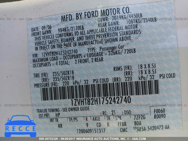 2007 Ford Mustang 1ZVHT82H175242740 зображення 8