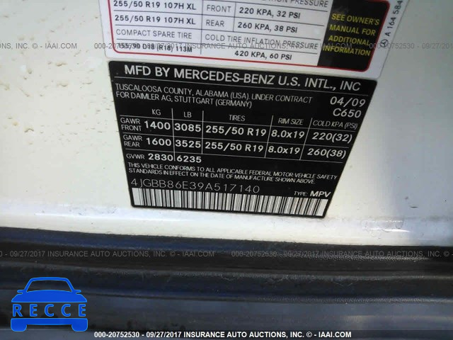 2009 Mercedes-benz ML 350 4JGBB86E39A517140 зображення 8