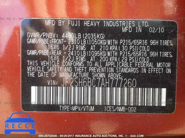 2010 Subaru Forester XS JF2SH6BC7AH777260 зображення 8