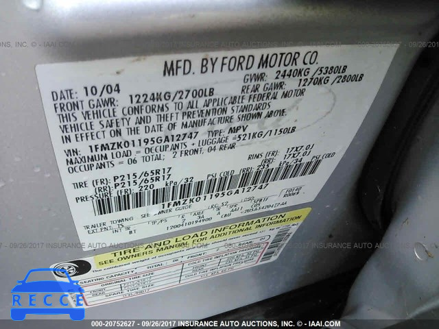 2005 FORD FREESTYLE 1FMZK01195GA12747 image 8