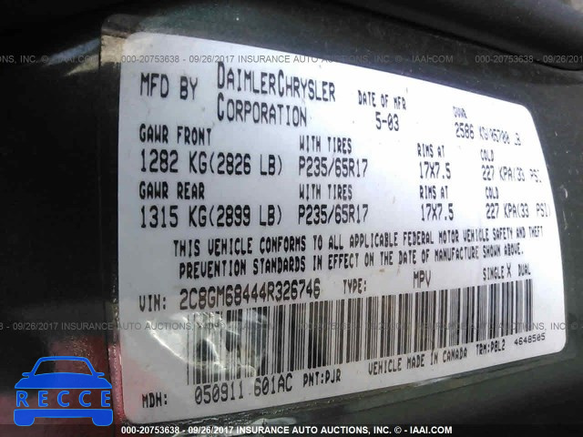 2004 Chrysler Pacifica 2C8GM68444R326746 image 8