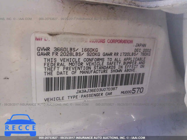 2003 Mitsubishi Lancer LS JA3AJ36E03U070387 image 8