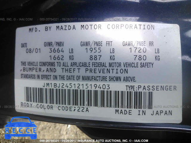 2002 Mazda Protege JM1BJ245121519403 зображення 8