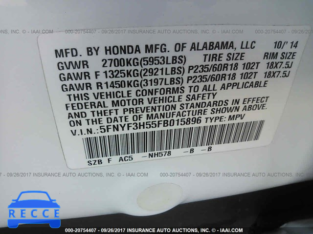 2015 Honda Pilot 5FNYF3H55FB015896 image 8