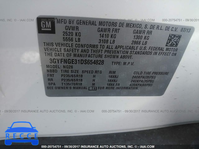 2013 Cadillac SRX 3GYFNGE31DS654828 зображення 8