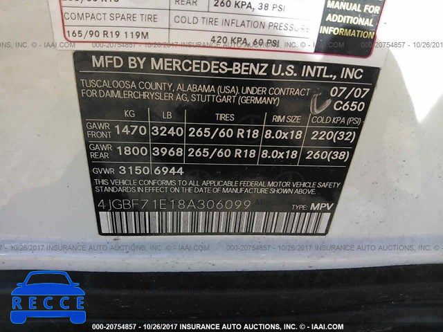 2008 Mercedes-benz GL 450 4MATIC 4JGBF71E18A306099 Bild 8