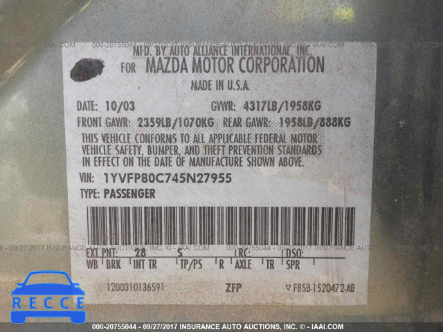 2004 Mazda 6 1YVFP80C745N27955 image 8