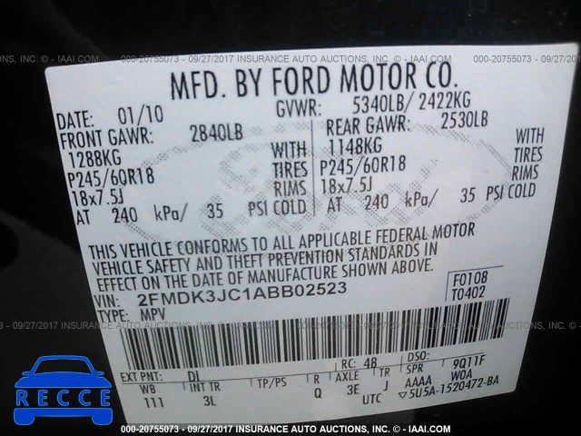 2010 Ford Edge SEL 2FMDK3JC1ABB02523 image 8