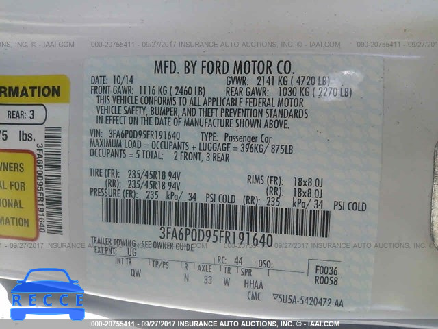 2015 Ford Fusion 3FA6P0D95FR191640 image 8