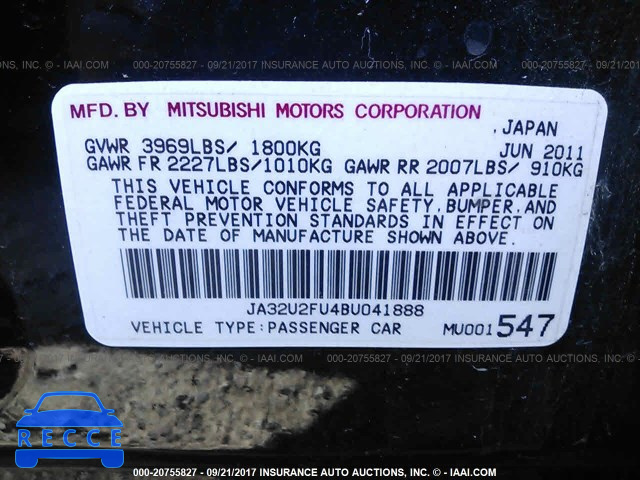 2011 MITSUBISHI LANCER ES/ES SPORT JA32U2FU4BU041888 зображення 8