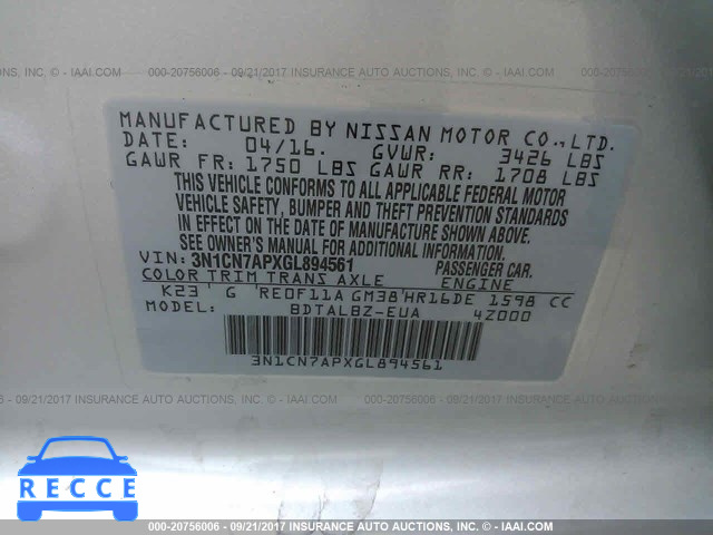 2016 Nissan Versa 3N1CN7APXGL894561 image 8
