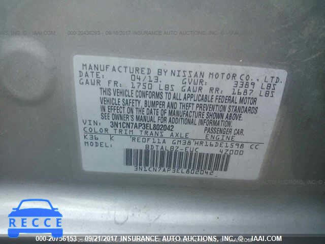 2014 Nissan Versa 3N1CN7AP3EL802042 image 8