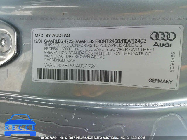 2009 Audi A5 WAUDK78T59A034734 зображення 8