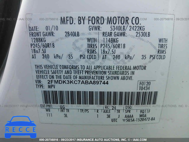 2010 Ford Edge LIMITED 2FMDK3KC7ABA89744 зображення 8