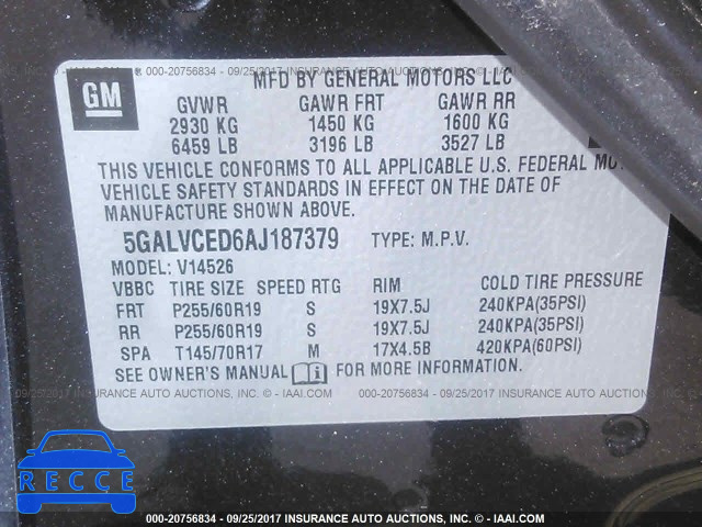2010 BUICK ENCLAVE CXL 5GALVCED6AJ187379 image 8