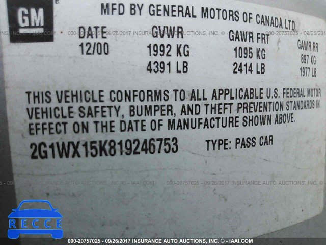 2001 Chevrolet Monte Carlo 2G1WX15K819246753 зображення 8
