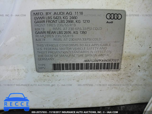 2017 AUDI Q5 PREMIUM PLUS WA1L2AFP0HA087027 image 8