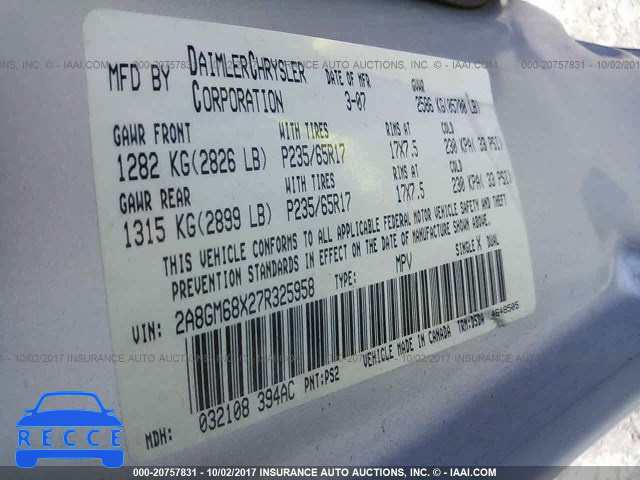 2007 Chrysler Pacifica TOURING 2A8GM68X27R325958 image 8