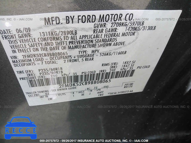 2009 Ford Flex SEL 2FMDK52C89BB08065 image 8