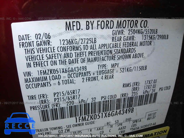 2006 Ford Freestyle SEL 1FMZK051X6GA43498 image 8
