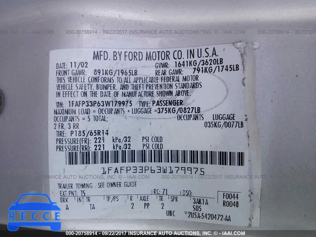 2003 Ford Focus 1FAFP33P63W179975 image 8