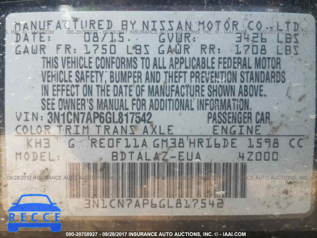 2016 Nissan Versa 3N1CN7AP6GL817542 image 8