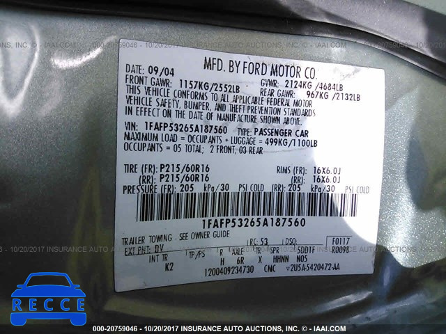 2005 Ford Taurus SE 1FAFP53265A187560 image 8