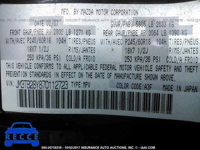 2007 Mazda CX-9 JM3TB28Y870112723 image 8