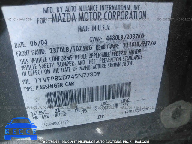 2004 Mazda 6 S 1YVFP82D745N77809 image 8